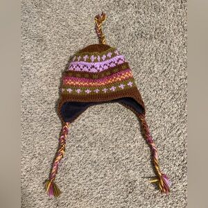 Cozy Brown and Pink wool knit Hat